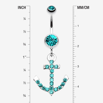 Detail View 1 of Anchor Gem Sparkle Belly Ring-Teal
